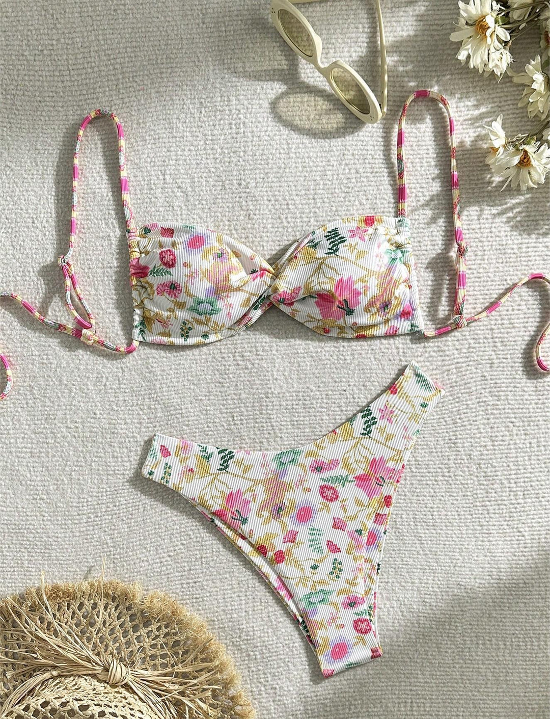 Damen Freizeit-Bikini mit floralen Mustern und verstellbaren Trägern Drune