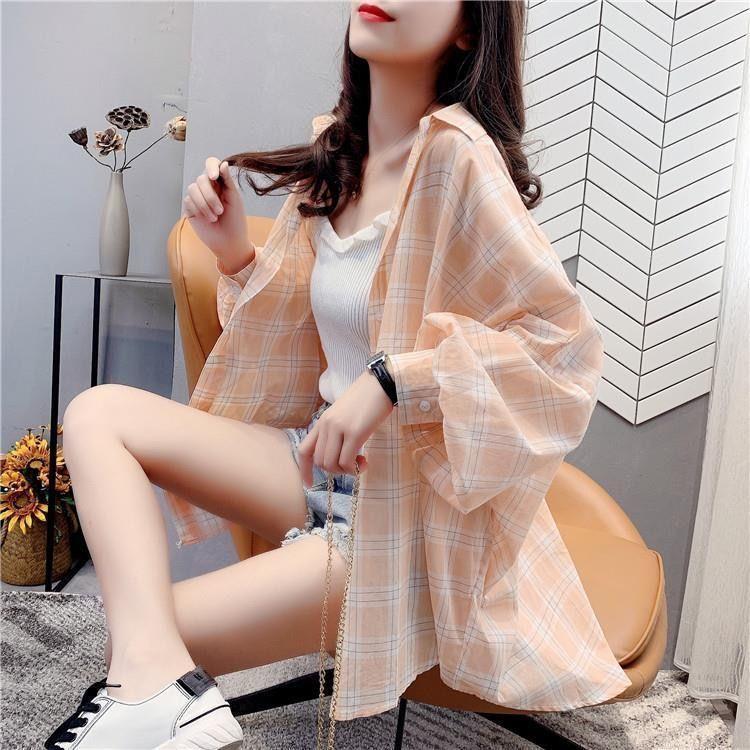Damen lässige Karo-Hemdbluse mit weitem Schnitt Drune