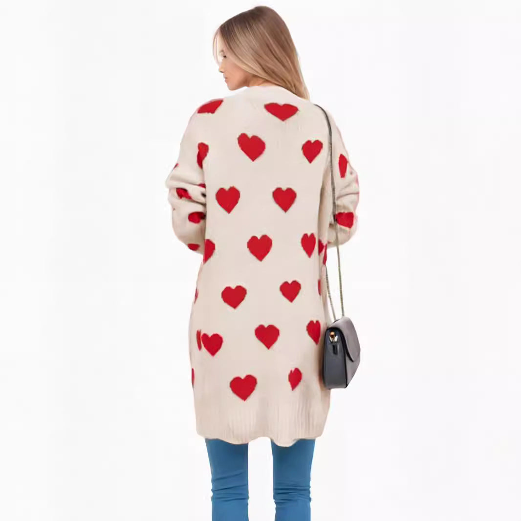 Damen Strickjacke mit herzförmigem Design und modischer Länge Drune
