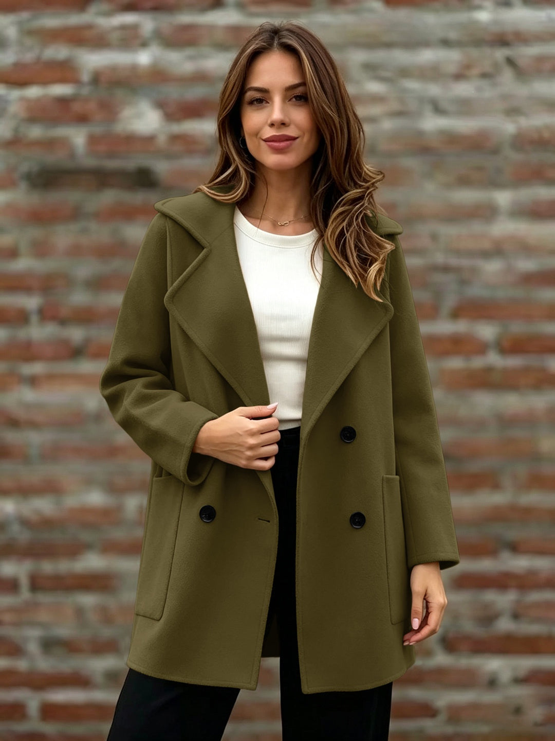 Damen Doppelreihiger Wollmantel mit Oversize-Revers Drune