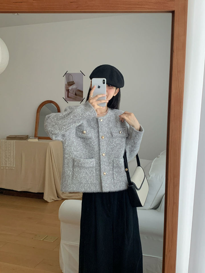 Damen Kuschelige Strickjacke mit Knopfdetail und aufgesetzten Taschen Drune