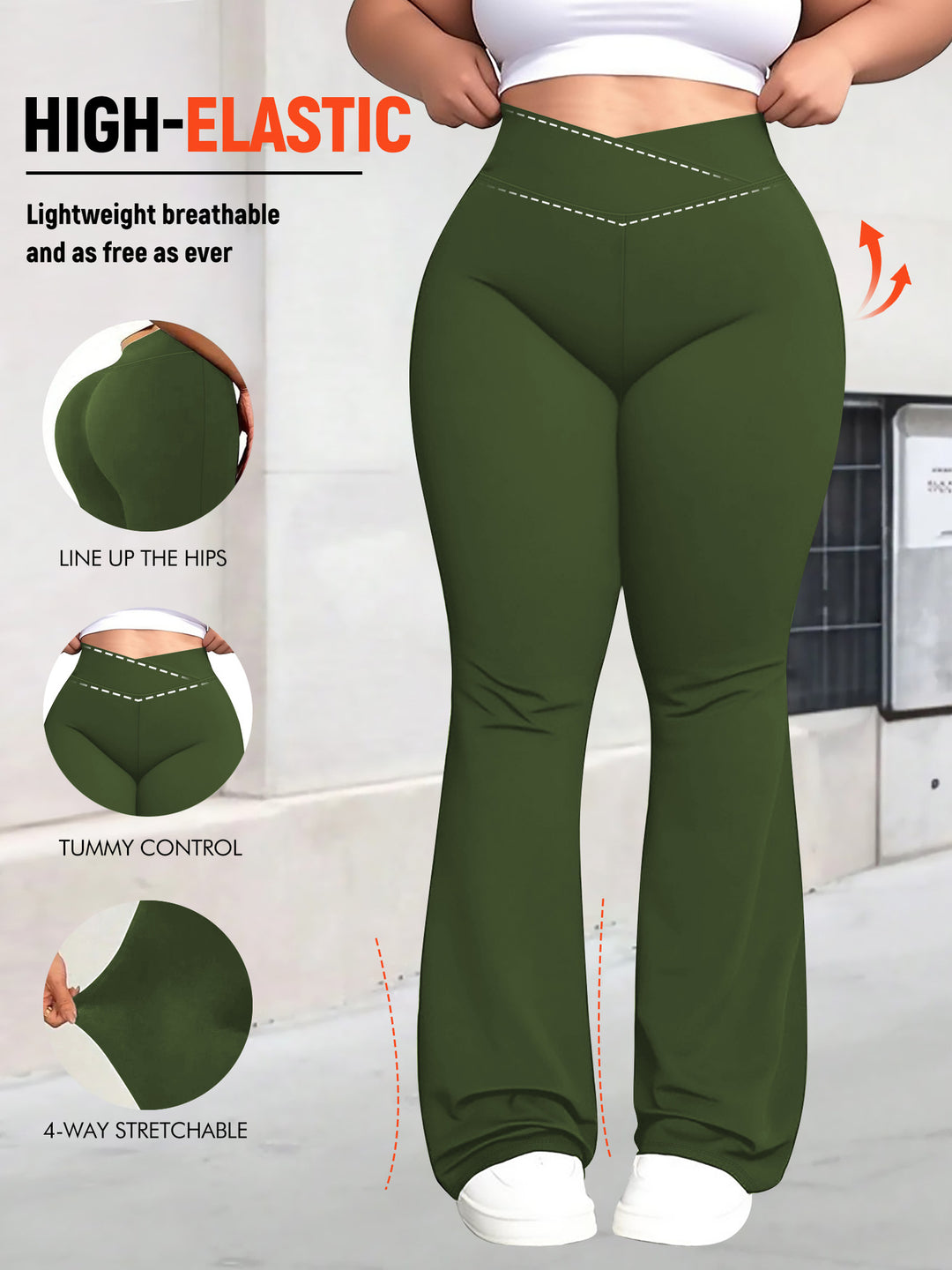 Damen taillenhohe Shaping Bootcut-Leggings mit Bauchkontrolle und 4-Wege-Stretch Drune