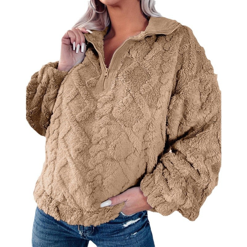 Damen Fleece-Pullover mit halbem Reißverschluss und strukturiertem Design Drune