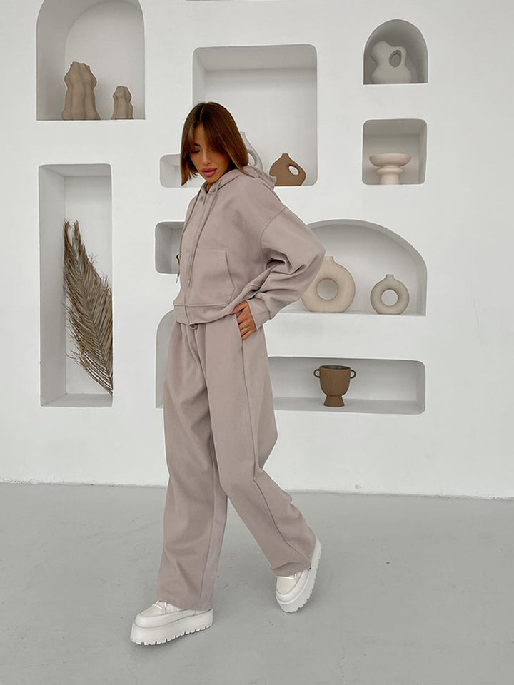 Damen nan cropped Kapuzenjacke mit durchgehendem Reißverschluss und taillenhoher Jogginghose Set Drune