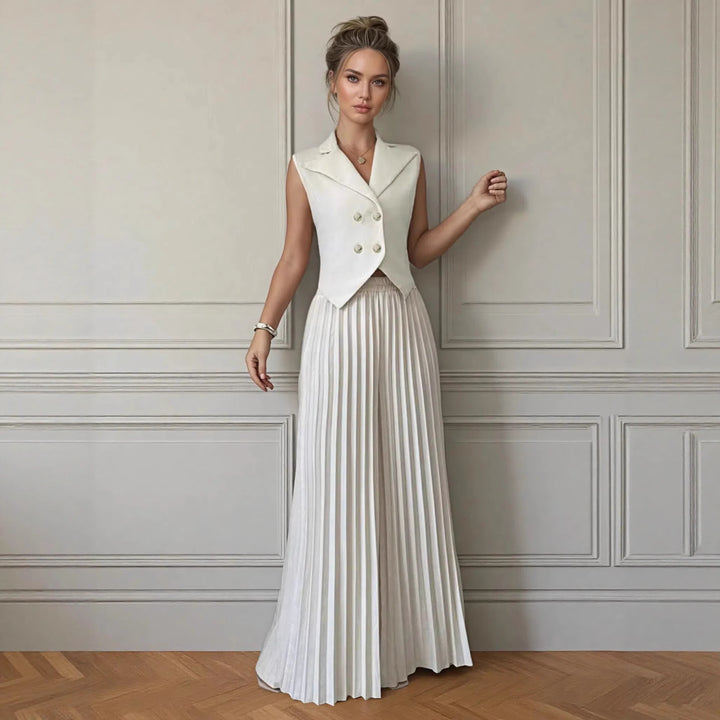 Damen elegantes ärmelloses Hosenanzug-Set mit plissiertem Rock Drune