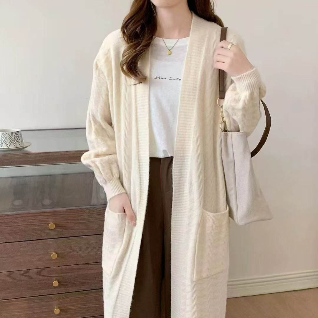 Damen Gemütlicher Strickcardigan mit Kapuze und Taschen Drune