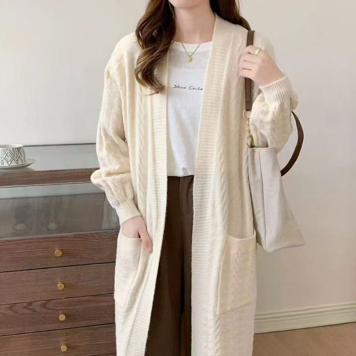 Damen Gemütlicher Strickcardigan mit Kapuze und Taschen Drune