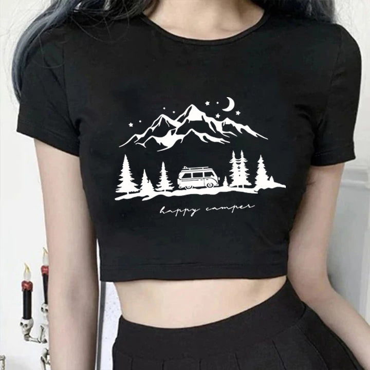 Damen Kurzarm T-Shirt mit aufgedrucktem Lippenmotiv Drune