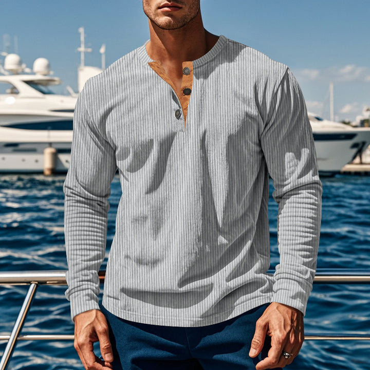 Herren Langarm-Henley-Shirt mit strukturiertem Design und modischen Knöpfen Drune