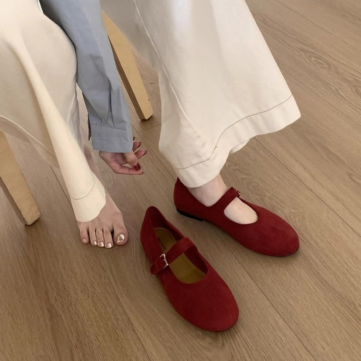 Damen Wildleder verstellbare Riemen Ballerina Flats Drune
