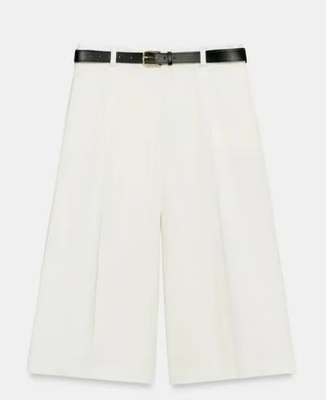 Damen Hochtaillierte Culotte‑Shorts mit Bügelfalte und Ziergürtel Drune
