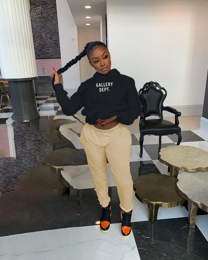 Damen urbanes Hoodie und Jogginghose Set mit modischem Schriftzug Drune