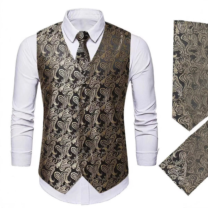 Herren nan Paisley Satin Anzugweste Set mit Krawatte und Einstecktuch Drune