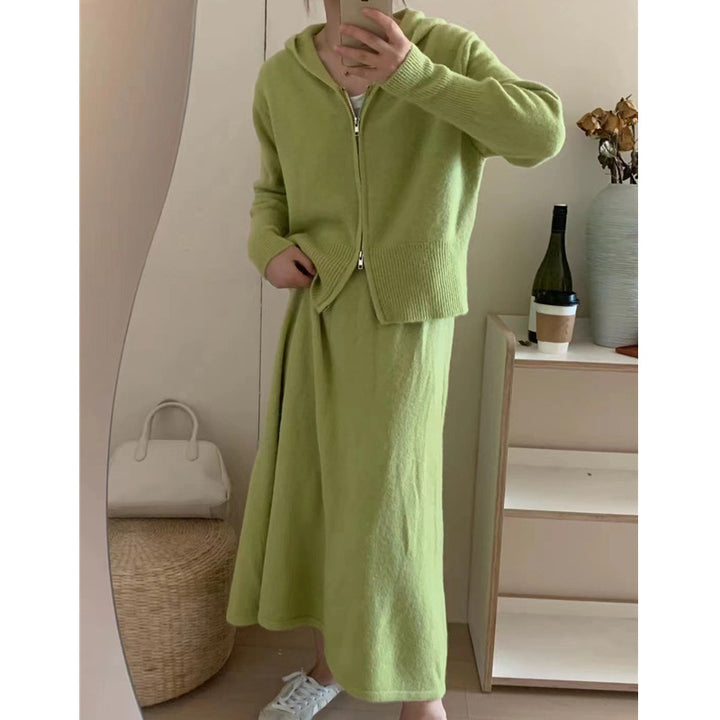 Damen bequeme Strickjacke mit Kapuze und eleganten Details Drune
