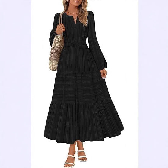 Damen Maxikleid mit voluminösen Ärmeln und detailreicher Taillenbetonung Drune