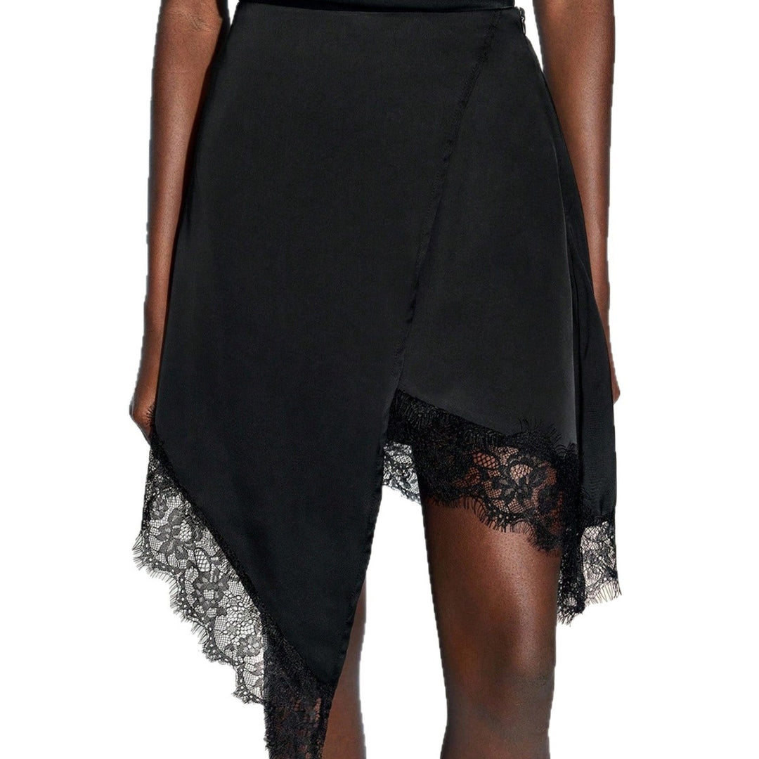 Damen nan asymmetrischer Wickelrock mit Spitzenbesatz und satinähnlichem Fall Drune