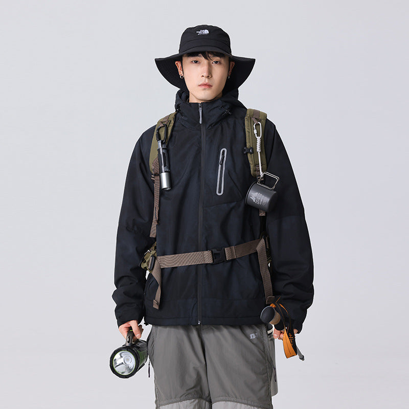 Herren Technische Regenjacke mit Kapuze wasserdichter Shell und reflektierender Brusttasche Drune