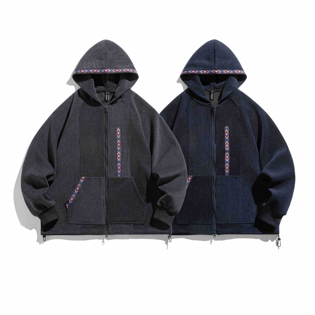 Unisex Oversize Kapuzen-Zipjacke aus geripptem French‑Terry mit Zierband Drune