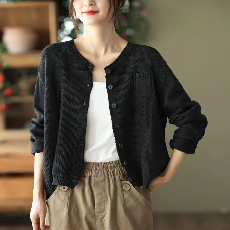 Damen leichtes Strickcardigan mit Knopfverschluss und praktischen Taschen Drune