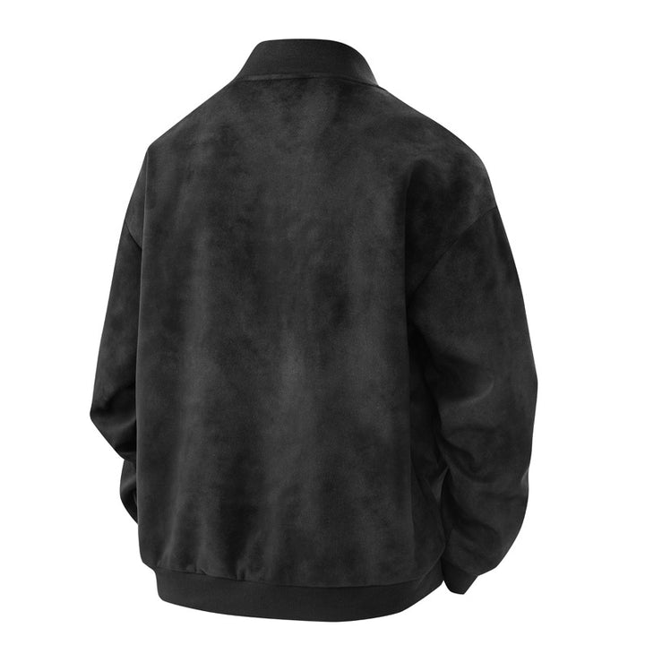 Herren Velours-Optik Bomberjacke im Boxy‑Cut mit Rippkragen, Frontreißverschluss & kombiniertem Zipper-/Klappenfach Drune