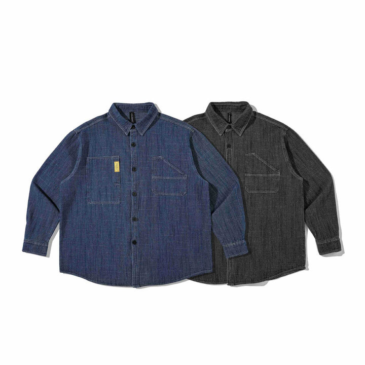 Herren Robustes Denim-Worker-Overshirt mit Brusttaschen und Hemdkragen Drune
