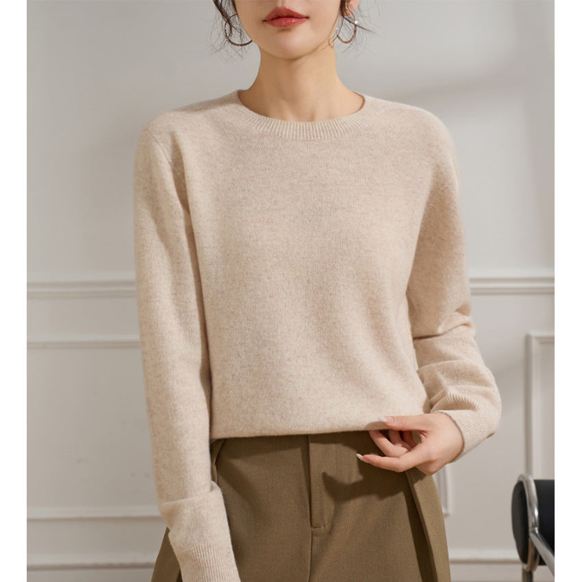 Damen Feiner Rundhals-Pullover aus Kaschmir-Mix mit gerippten Bündchen Drune