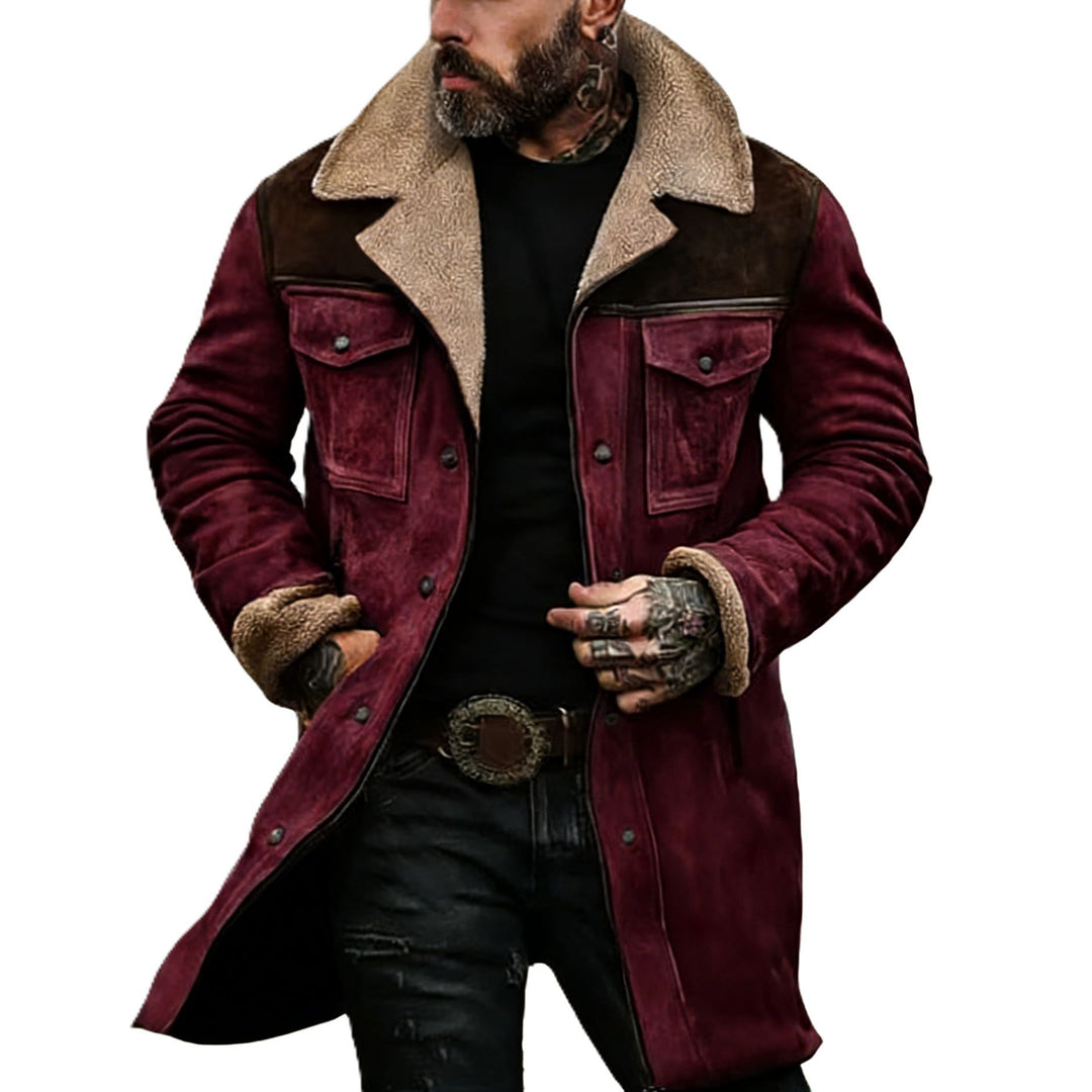 Herren Pilotenjacke aus Velourslederoptik mit Teddyfellinnenfutter und Reverskragen Drune
