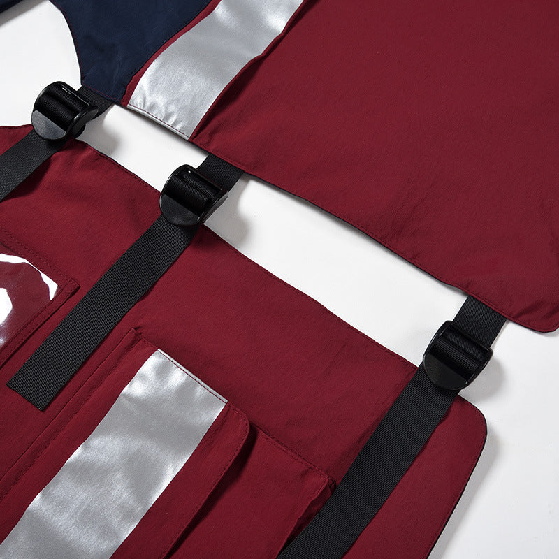 Unisex Multifunktionale Utility-Weste mit Reflektorstreifen ID‑Fenster und verstellbaren Seitengurten Drune