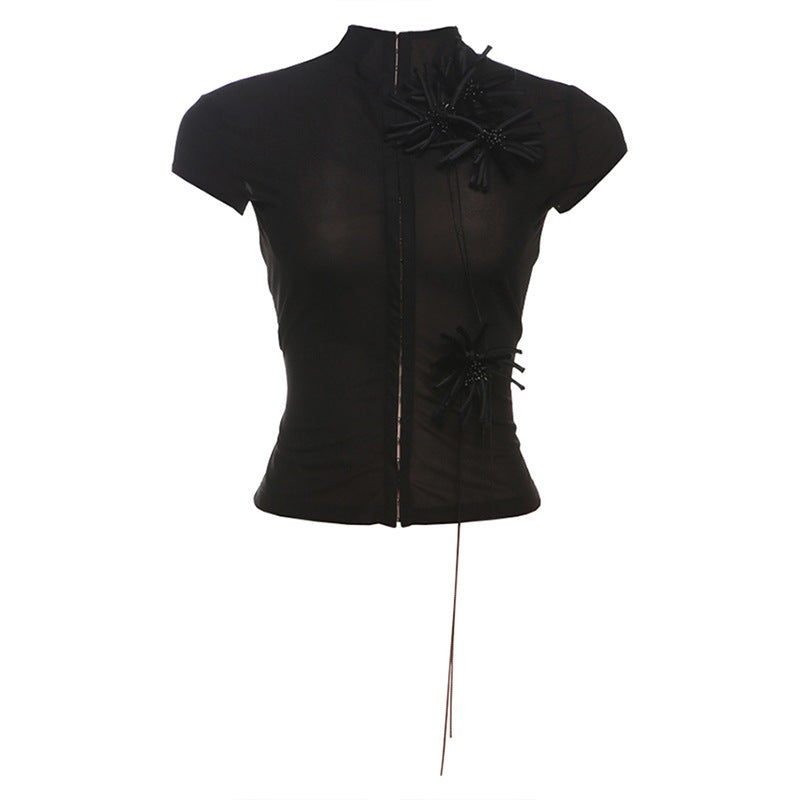 Damen Elegant geschnittenes Oberteil mit floralem Applikationsdesign Drune