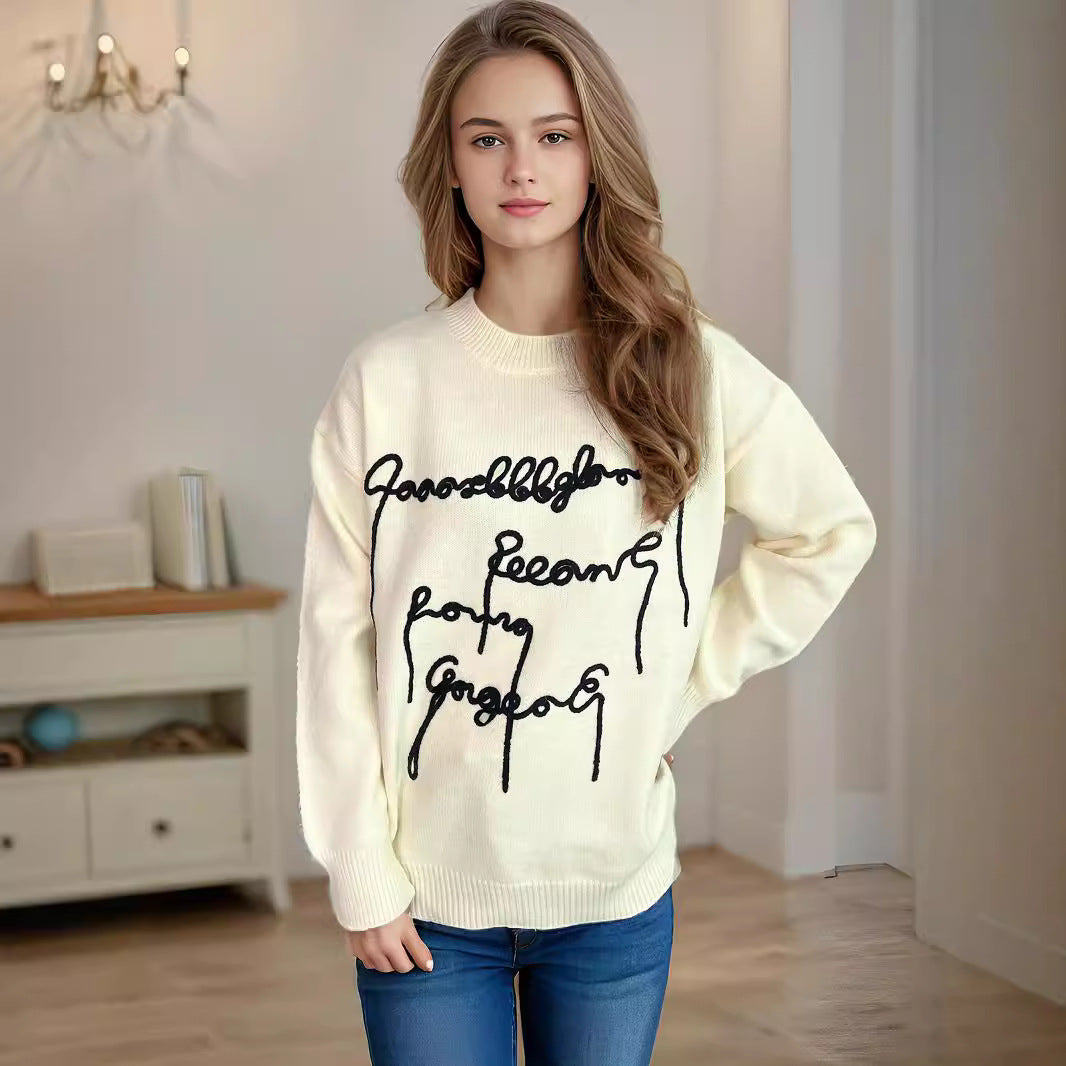Damen lässiger Pullover mit kreativem Schriftzug Drune