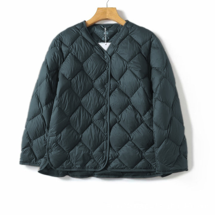 Damen Gesteppte Kurzjacke mit Diamantsteppung, Rundhalsausschnitt und Druckknöpfen Drune