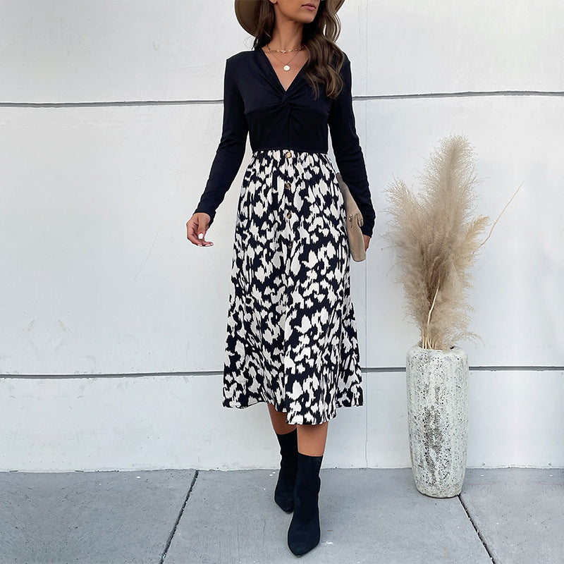 Damen Elegantes Wickelkleid mit langem Arm und floralem Rock Drune