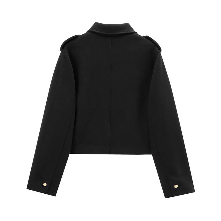 Damen nan kurz geschnittene Boxy-Jacke aus Wollmix mit Schulterklappen, aufgesetzten Pattentaschen und goldfarbenen Zierknöpfen Drune