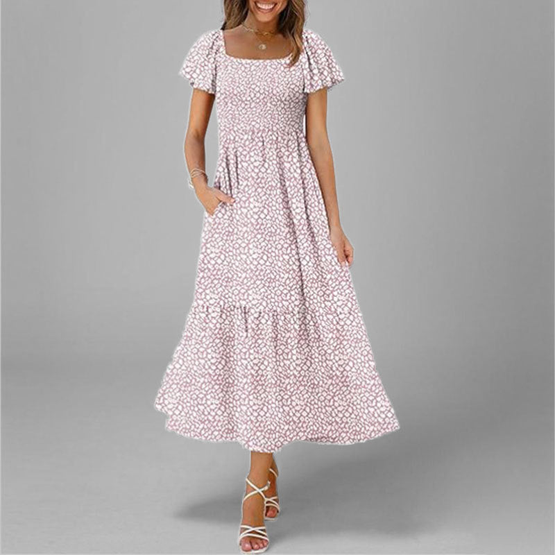Damen Maxikleid mit schickem Quadrat-Ausschnitt und voluminösen Ärmeln Drune