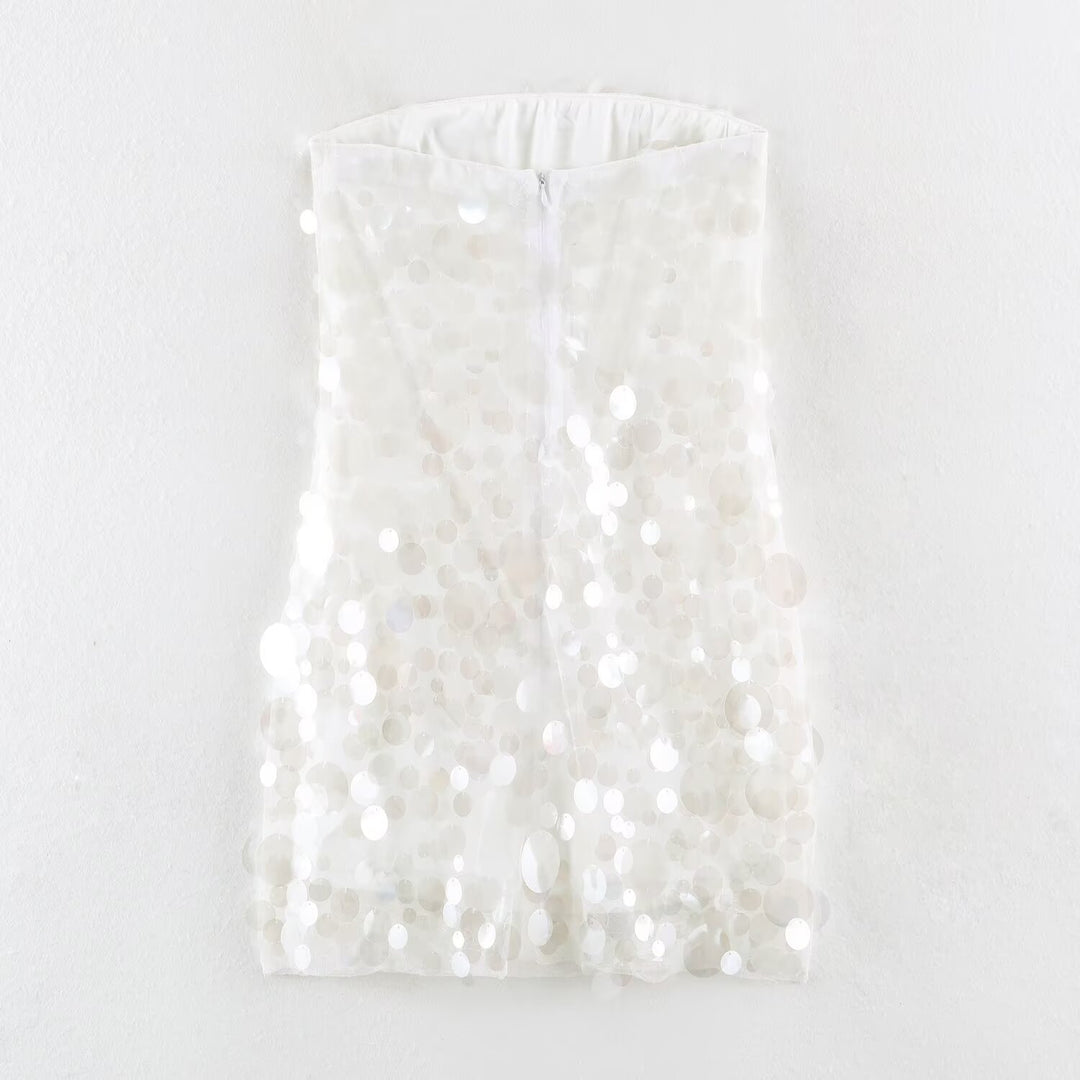 Damen Paillettiertes trägerloses Minikleid mit geradem Oberteil Drune