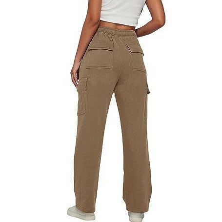 Damen Cargo-Hose mit weitem Bein, elastischem Bund und Cargotaschen Drune