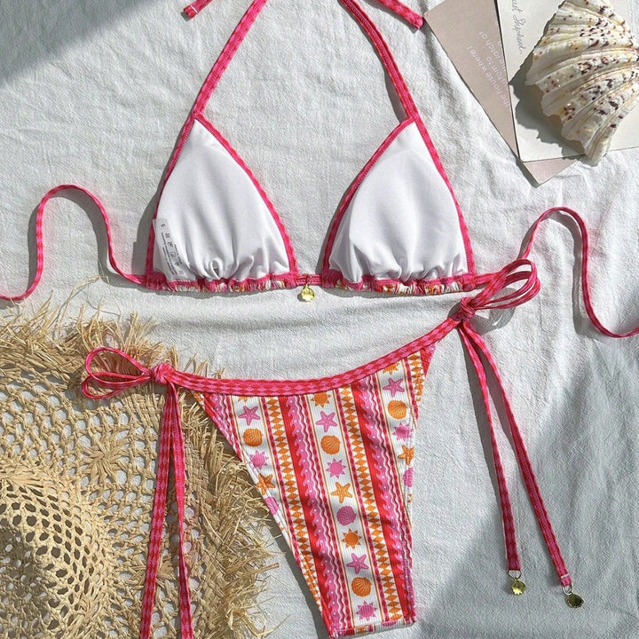 Damen Triangel-Bikini mit buntem Muster Drune