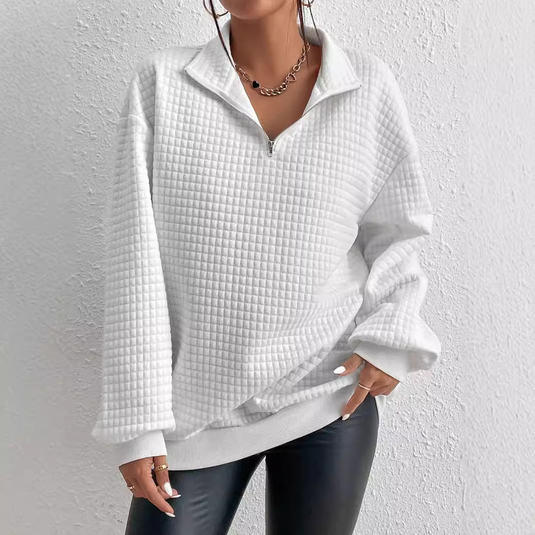 Damen modischer Stepp-Pullover mit halbem Reißverschluss Drune