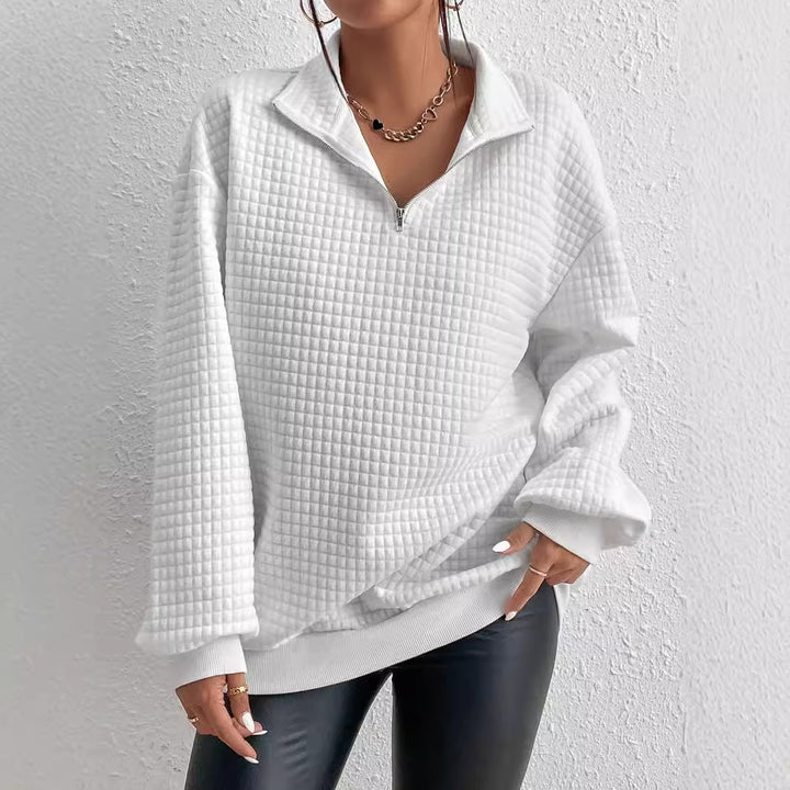 Damen modischer Stepp-Pullover mit halbem Reißverschluss Drune