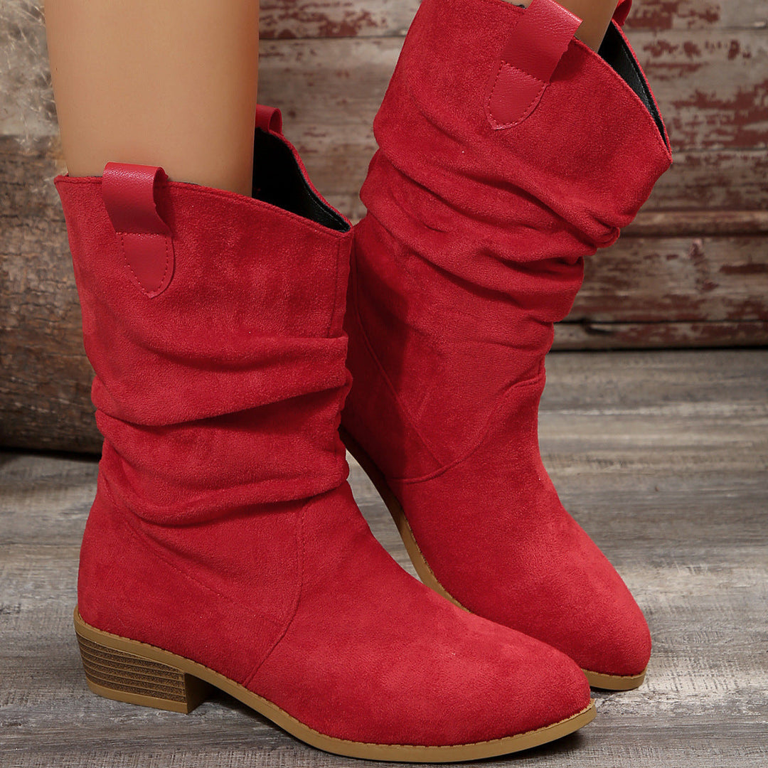 Damen Stiefel im lässigen Wildleder-Look mit elastischem Schaft und bequemem Blockabsatz Drune
