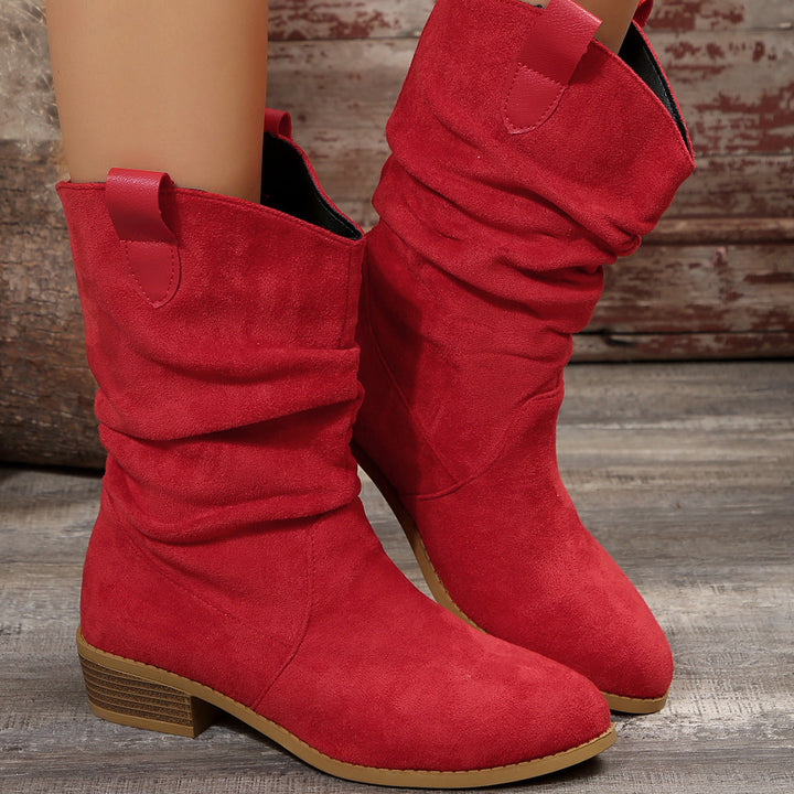 Damen Stiefel im lässigen Wildleder-Look mit elastischem Schaft und bequemem Blockabsatz Drune