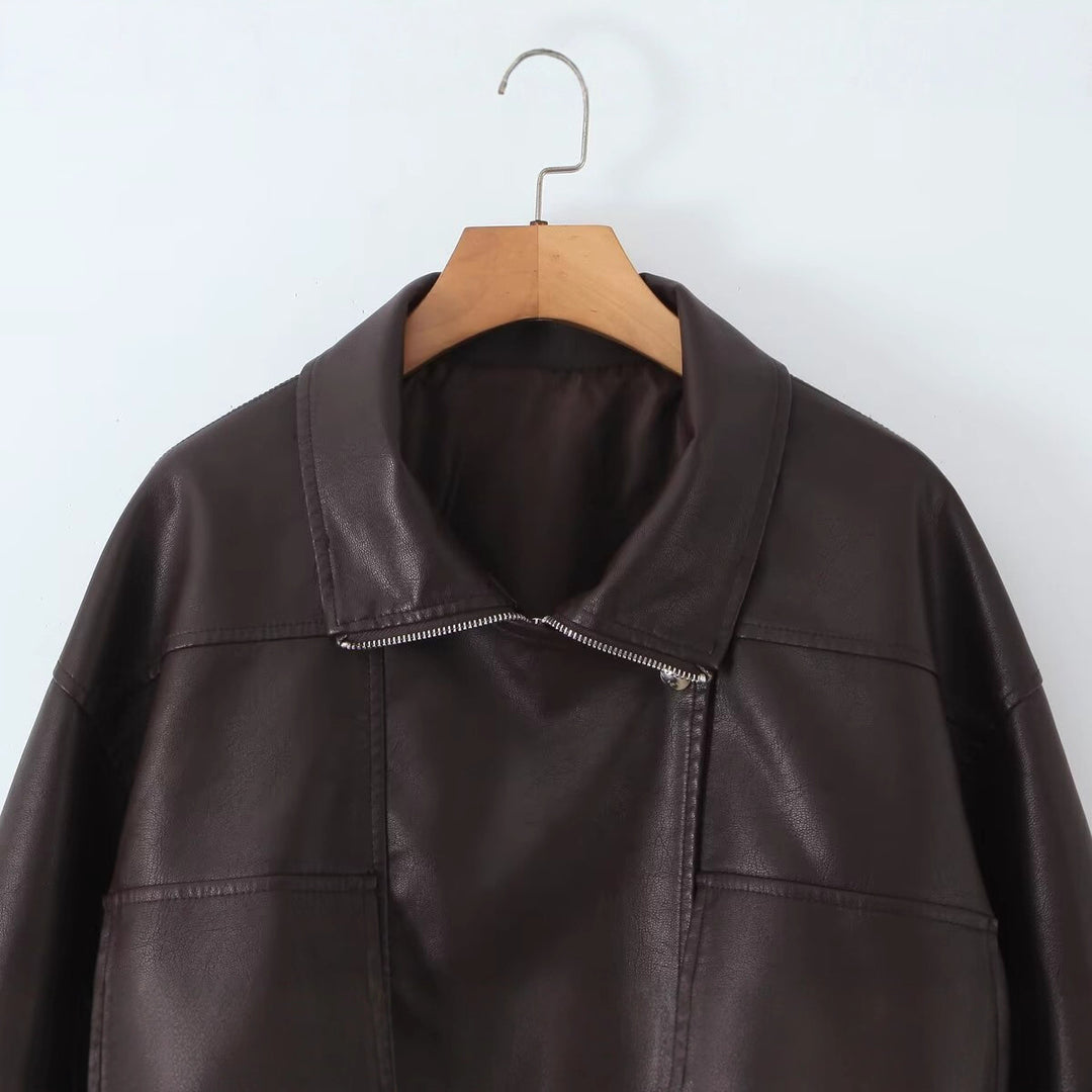 Damen Kunstlederjacke mit modernem Design und praktischen Taschen Drune