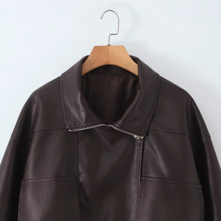 Damen Kunstlederjacke mit modernem Design und praktischen Taschen Drune