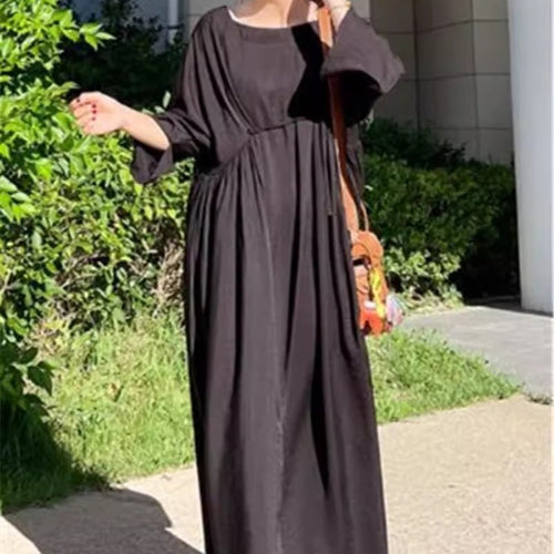 Damen Langes Smock‑Maxikleid mit tiefer Taillennaht und weitem Glockenrock Drune