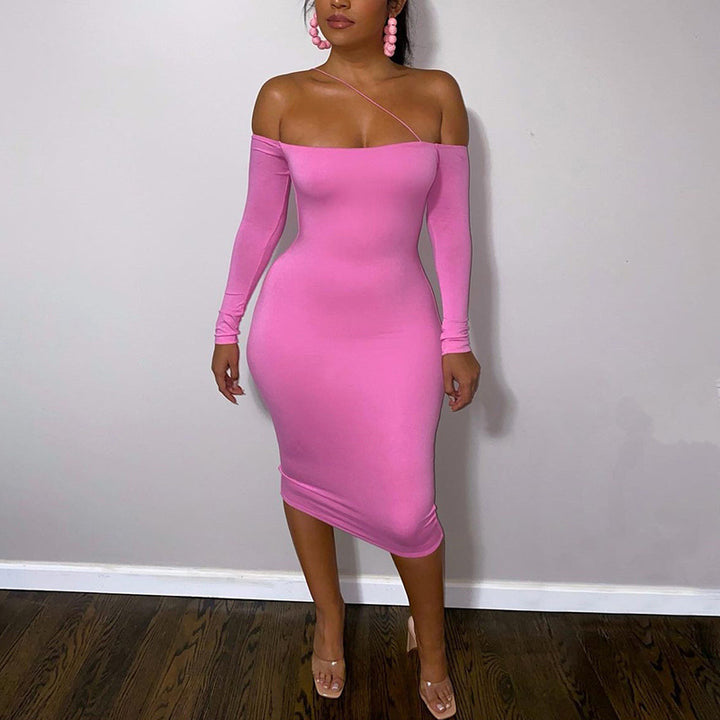 Damen figurbetontes Off-Shoulder-Minikleid mit langen Ärmeln Drune