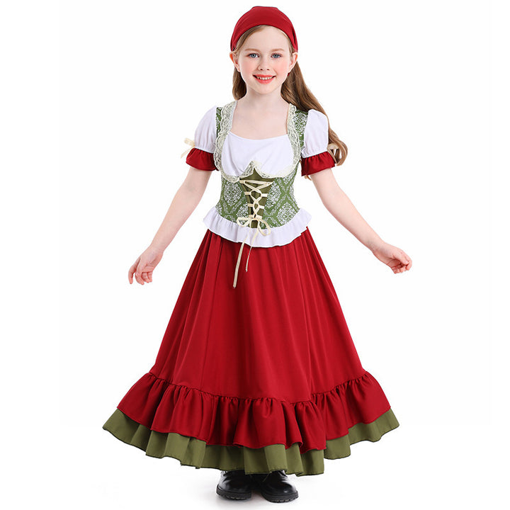 Damen nan traditionelles Trachtenkostüm Dirndl-Set mit geschnürtem Mieder und vollem Stufenrock Drune