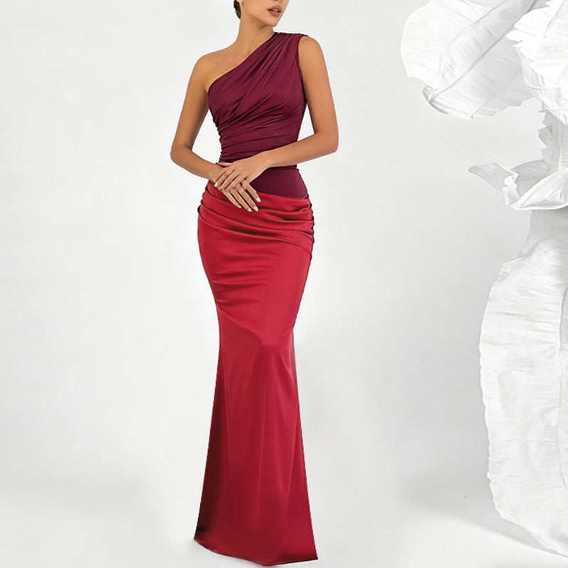 Damen elegantes Maxikleid mit asymmetrischem Oberteil und fließendem Saum Drune