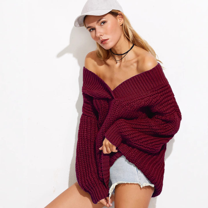 Damen Grobstrickpullover mit schulterfreiem Design und oversized Passform Drune