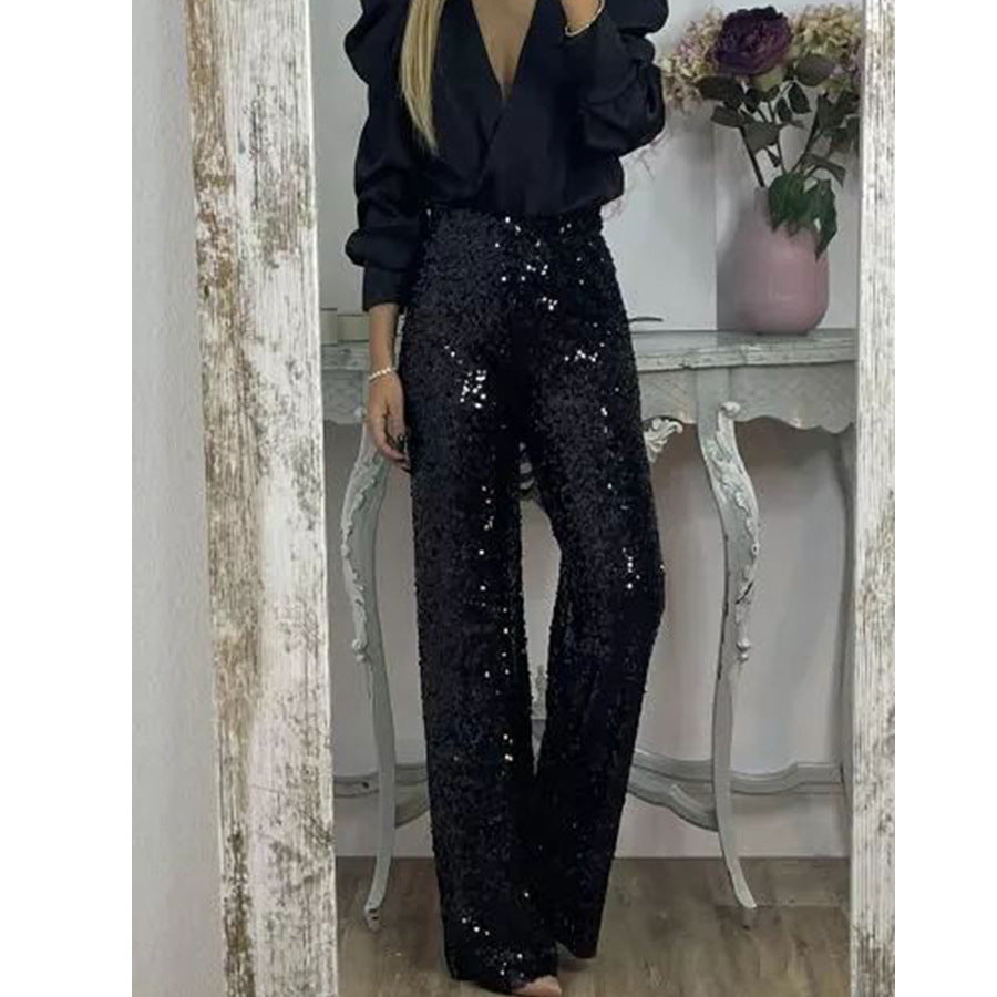Damen Glitzernde Palazzohose mit hohem Bund und weitem Bein Drune