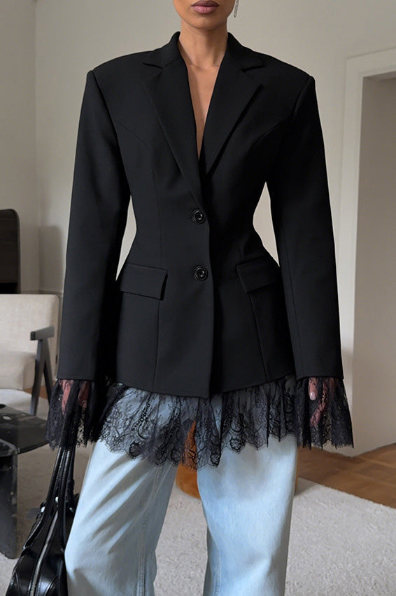 Drune | Langärmeliger Spitzen Patchwork Taille Anzug